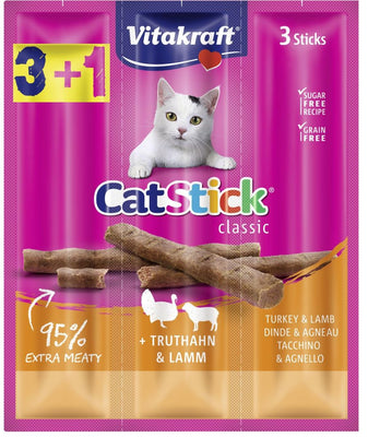 VITAKRAFT Cat Stick Mini, poslastica s puretinom i janjetinom, 24g/3+1 BONUS