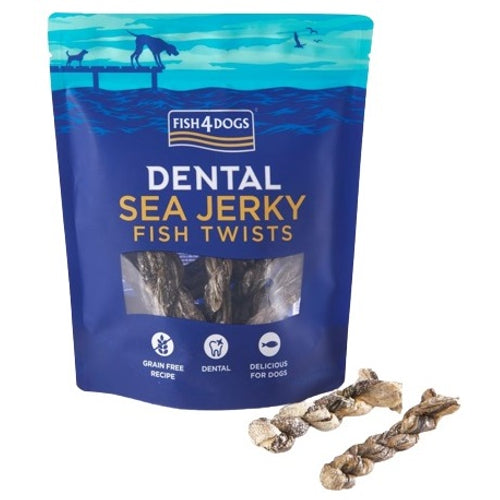 FISH4DOGS Dental Sea Jerky Twists, dentalna poslastica, koža bijele ribe, 100g