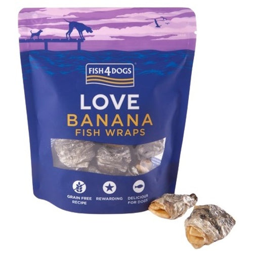 FISH4DOGS Love Banana Fish Wrap, banana i riblja koža, poslastica za pse, 100g