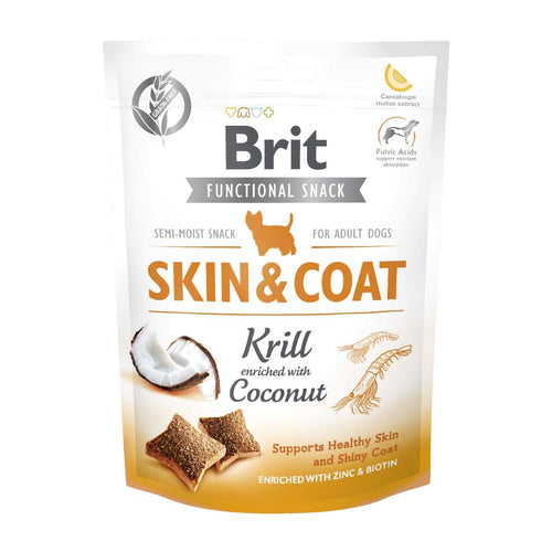 BRIT Functional Snack Skin&Coat, kril, obogaćeno kokosom, 150g