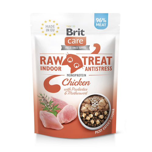 BRIT CARE Raw Treat Indoor&Antristress, piletina, liof. poslastica za macke, 40g