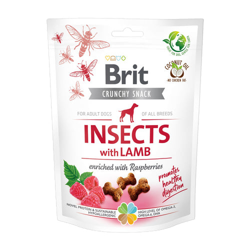 BRIT Crunchy poslastica, insekti s janjetinom, obogaceno malinama, 200g
