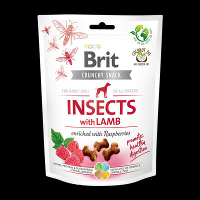 BRIT Crunchy poslastica, insekti s janjetinom, obogaceno malinama, 200g