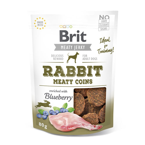 BRIT Meaty Jerky, medaljoni, kunicevina obogacena borovnicom, 80 g