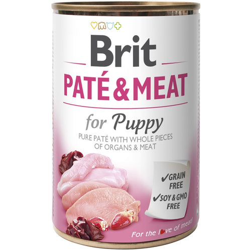 BRIT Pate & Meat PUPPY, piletina i puretina, paseta i komadici mesa, BZ, 400g
