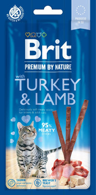 BRIT Premium by Nature Cat, mesni stapici puretina, bogato janjetinom, 3x5g
