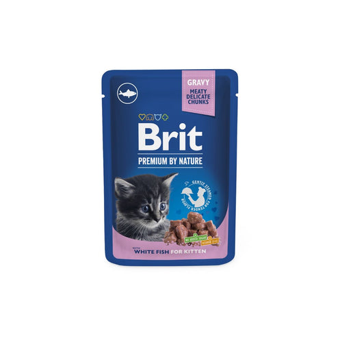 BRIT PREMIUM Komadici u umaku KITTEN, s bijelom ribom, 100g