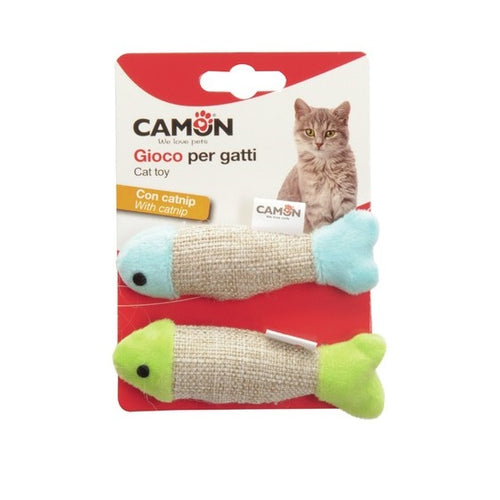 CAMON Igracka za macke Riba, s catnipom, plava i zelena, 11cm, 2 komada