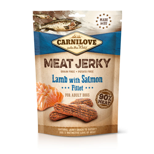 CARNILOVE Meat Jerky, janjetina s lososom, mesni fileti bez zitarica, 100g