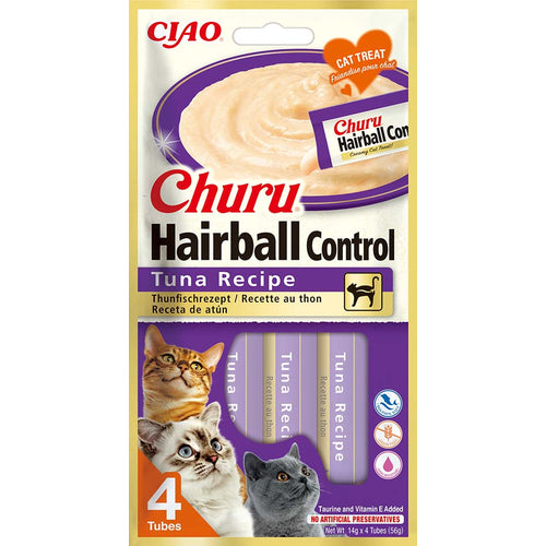 CHURU Hairball Control Tunjevina, kremasta poslastica za macke, 4x14g