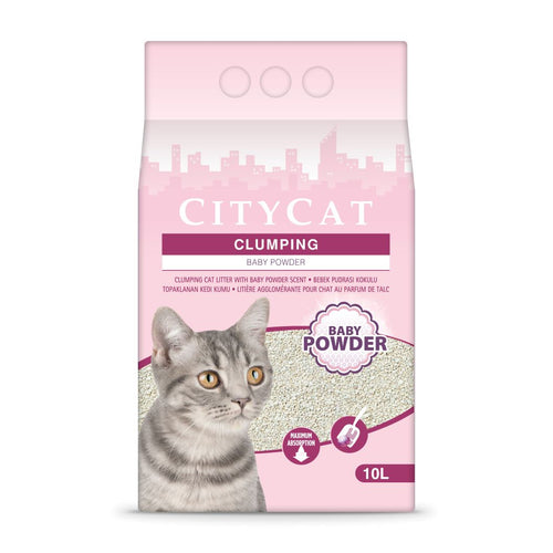 CITYCAT Clumping Baby Powder, grudajuci mineralni pijesak za macke, mirisni, 10l