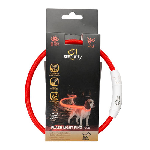 DUVO+ SEEcurity Reflektirajuca ogrlica za pse USB, najlon, 30-45cm, crvena