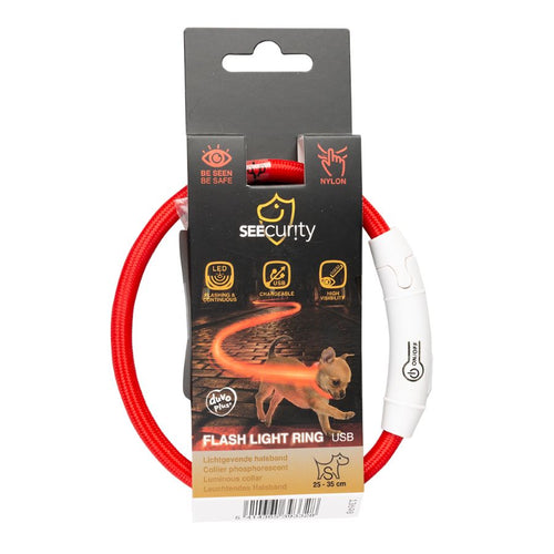 DUVO+ SEEcurity Reflektirajuca ogrlica za pse USB, najlon, 35-65cm, crvena
