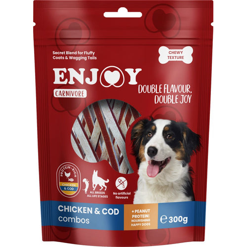 ENJOY Carnivore Combos, trakice piletine i bakalara, zvakalica za pse, 300g