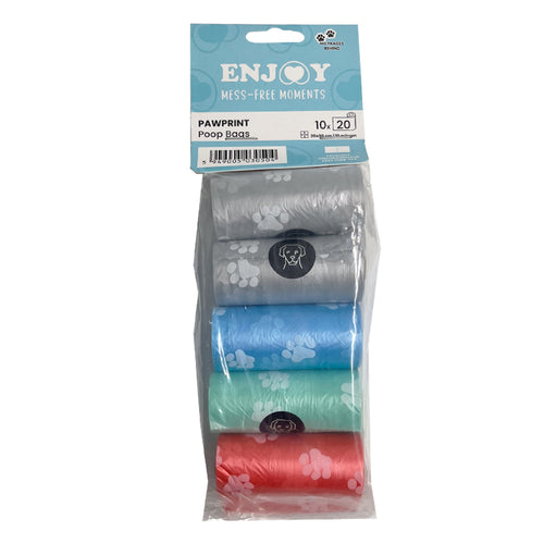 ENJOY Vrecice za izmet PawPrint, 10 rola x 20 vrecica, razne boje