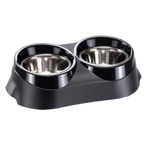 FERPLAST Duo Feed 05, Set s drzacem i zdjelicama od inoxa, crni, 3,6 L