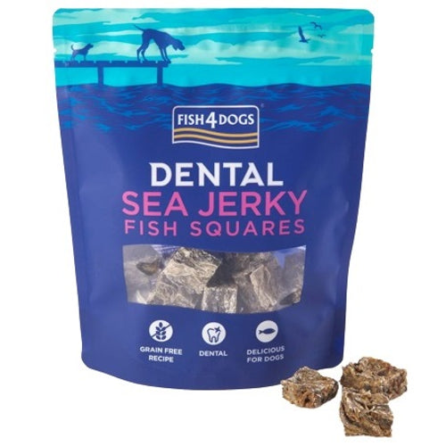 FISH4DOGS Dental Sea Jerky Squares, dentalna poslastica, koza bijele ribe, 115g