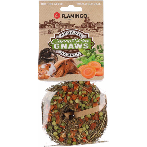 FLAMINGO Donut sijeno, poslastica za male zivotinje i kunice, grasak i mrkva 65g