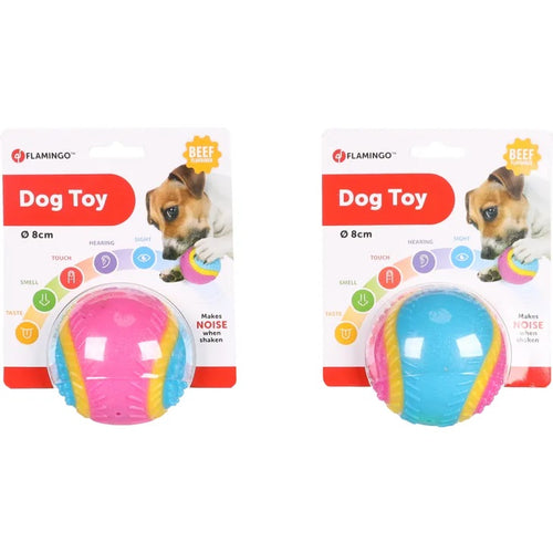 FLAMINGO Teniska loptica 5 Senses, s aromom govedine, zvucna, mix boja, 8cm