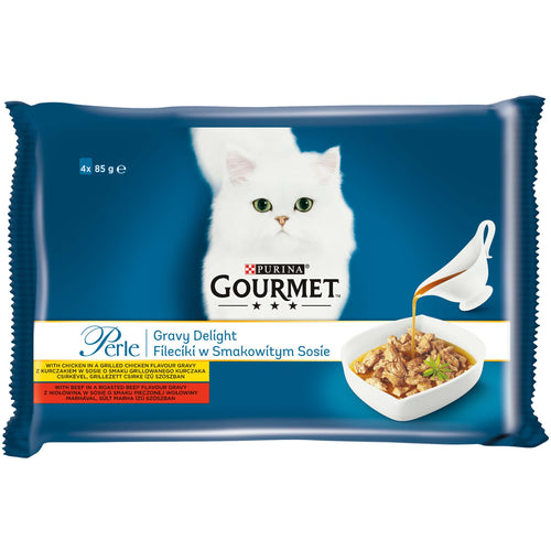 GOURMET Perle Gravy Delight s piletinom i s govedinom u umaku, 4x85g