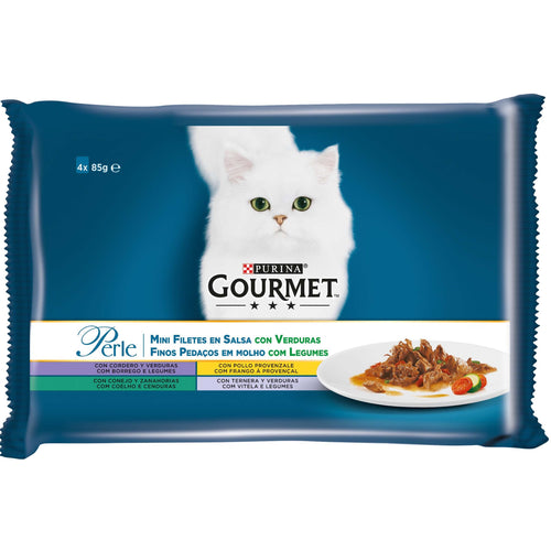 GOURMET Perle Mini fileti (kun., janj., tel., pil.), s povrcem u umaku, 4x85g