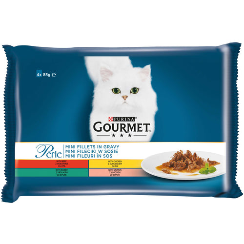 GOURMET Perle Mini fileti s goved., piletinom, kunic. i lososom, u umaku 4x85g