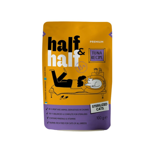 HALF&HALF Vrecica za macke Sterilized, komadici s tunjevinom u umaku, 100g