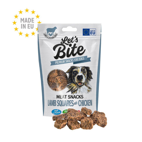 LET's Bite Meat Snacks, poslastica za pse, kockice janjetine s piletinom, 80g