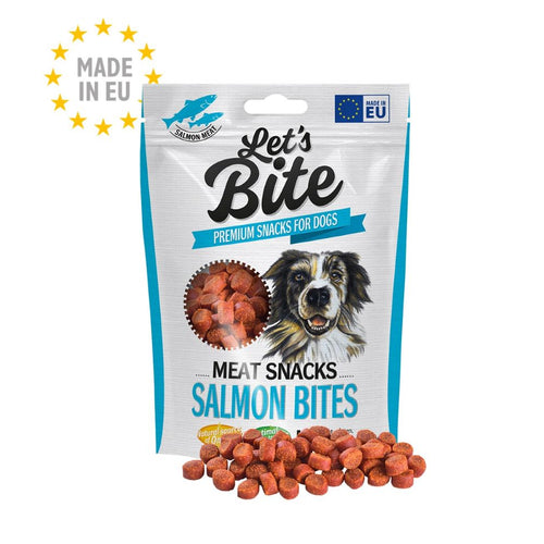 LET's Bite Meat Snacks, poslastica za pse, komadici lososa, 150g