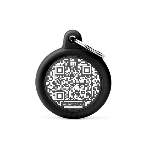 MYFAMILY Hushtag Plus QR CODE Plocica za graviranje Krug, aluminij, crna guma
