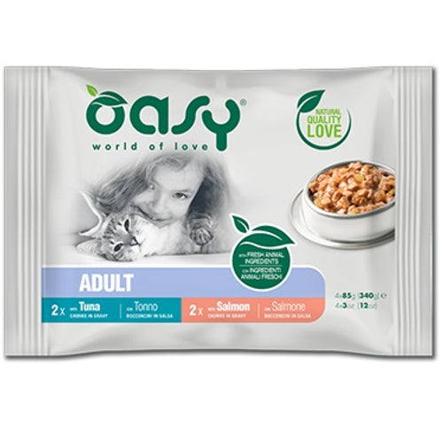 OASY Multipack vrecice za macke, 2x s tunjevinom i 2x s lososom, 4x85g