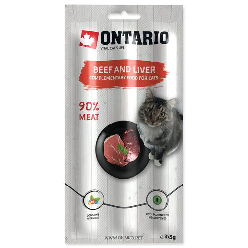 ONTARIO Cat Sticks, mesni stapici, s govedinom i jetrom, 3x5g