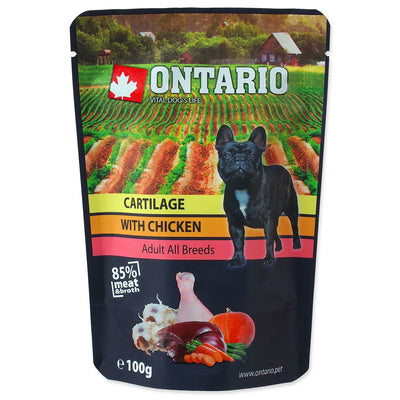 ONTARIO Dog, vrecica, piletina s jetrom i hrskavicom, u temeljcu, 100g