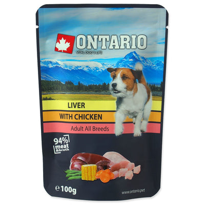 ONTARIO Dog, vrecica, piletina s pilecom jetrom i povrcem, u temeljcu, 100g