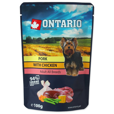 ONTARIO Dog, vrecica, piletina sa svinjetinom i pilecom jetrom, u temeljcu, 100g
