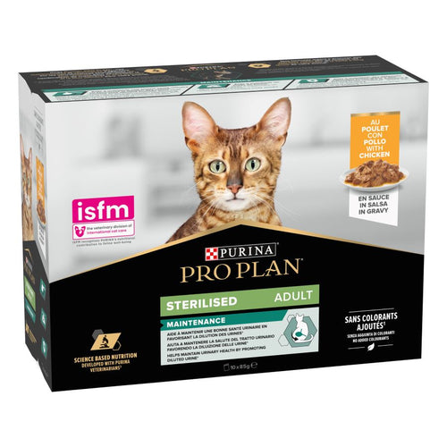PRO PLAN Sterilized Maintenance, komadici s piletinom u umaku, 10x85g