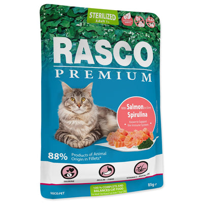 RASCO Premium Cat Sterilised, vrecica, bogato lososom, u umaku, 85g