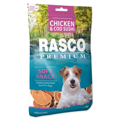 RASCO Premium Dog, sushi piletina s bakalarom, socna poslastica, 80g