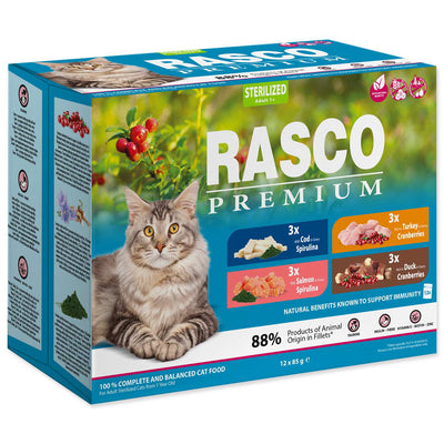 RASCO Premium Sterilized, 3x losos, 3x bakalar, 3x pacetina, 3x puretina, 12x85g