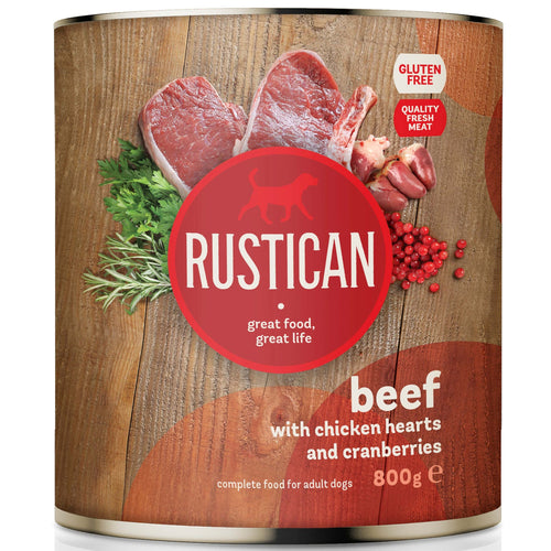 RUSTICAN Govedina s pilecim srcima i brusnicama, bez glutena, 800g