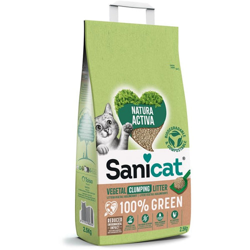 SANICAT 100% Green, grudajuci biljni pijesak za macke, bezmirisni, 2,5kg