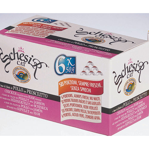 SCHESIR Konzerva za macke multipack, pileci file sa sunkom, 6x50g