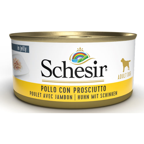 SCHESIR Konzerva za pse Pileci file u zeleu sa sunkom, 150g