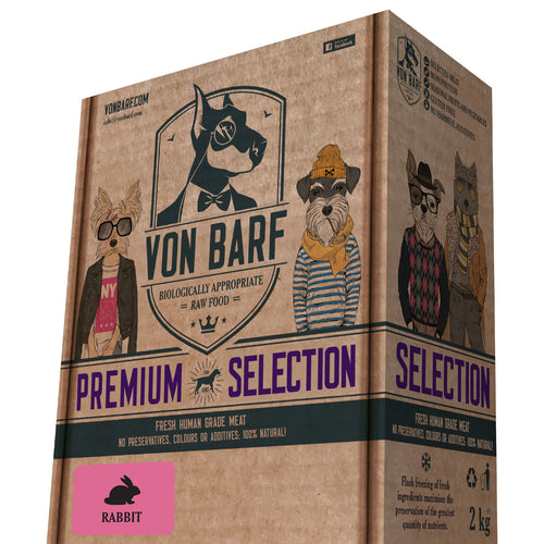 Von BARF Premium Selection, kunicevina, sirova zamrznuta hrana za pse, 8x250g