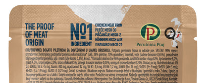 PROOF, Piletina s govedinom, u umaku od brusnice, za odrasle pse, 100g