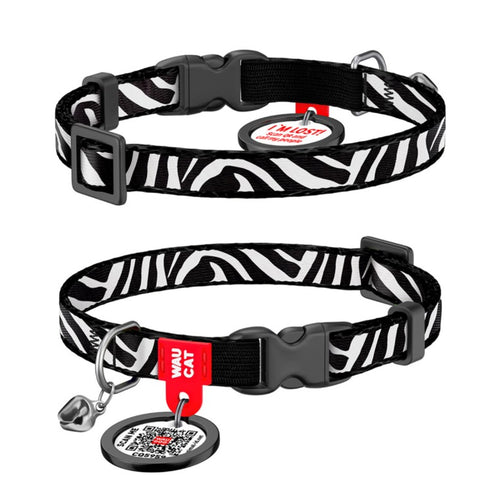 WAUCAT Ogrlica za macke  Zebra, Smart QR, XS, 10mm/20-30cm
