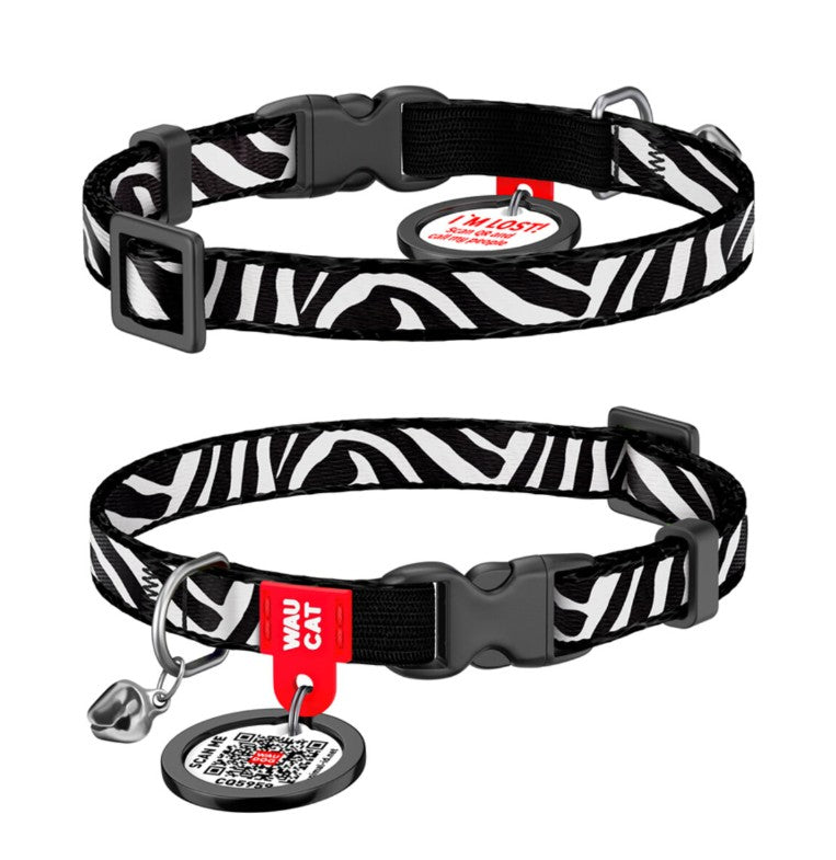 WAUCAT Ogrlica za macke  Zebra, Smart QR, XS, 10mm/20-30cm