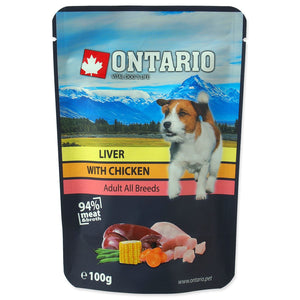 ONTARIO Dog, vrećica, piletina s pilećom jetrom i povrćem, u temeljcu, 100g