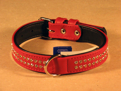 TRUSINA Kozna ogrlica za psa s kristalima crvena 30mm/60cm