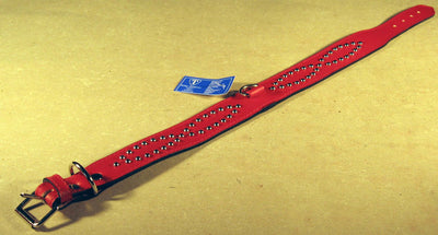 TRUSINA Kozna ogrlica za pse Lux ovalna s cirkonima crvena 50mm/65cm 